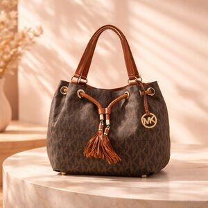 MICHAEL Michael Kors Brown Signature Coated Canvas Drawstring Shoulder Bag